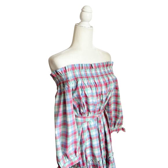 Kate Spade Madras Plaid Off Shoulder Maxi Dress Large - Picture 4 of 11